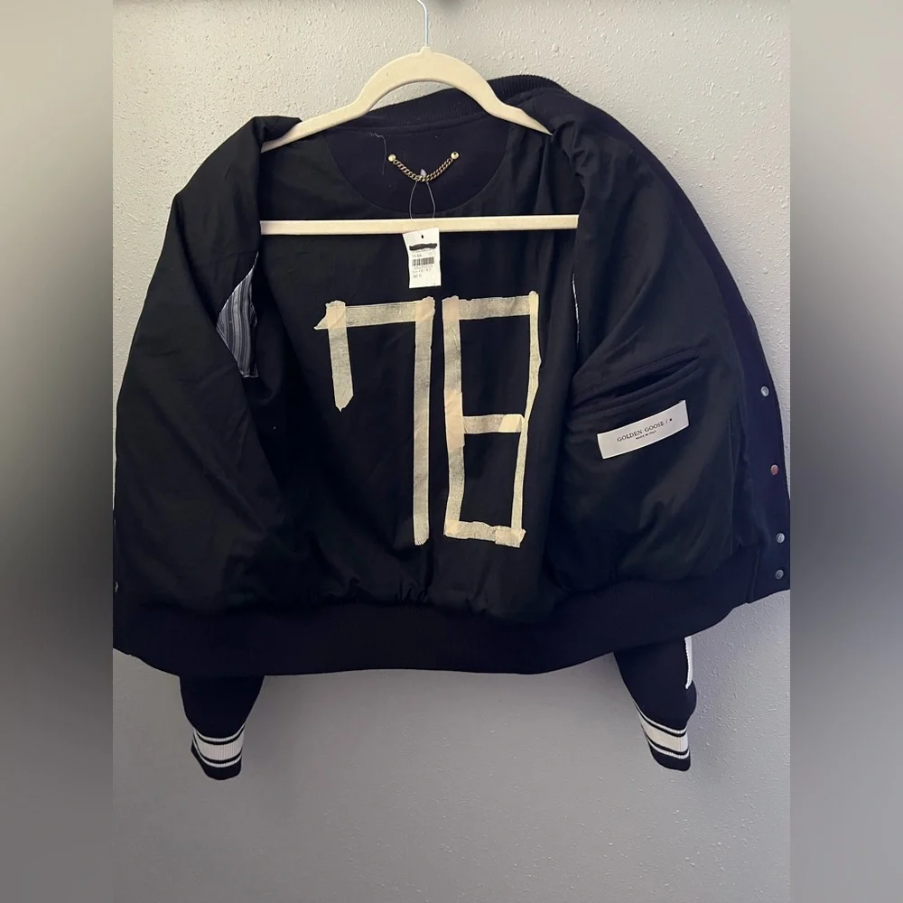 Golden Goose Dirce Navy Cropped Bomber Jacket Size 40 IT New - Picture 11 of 16